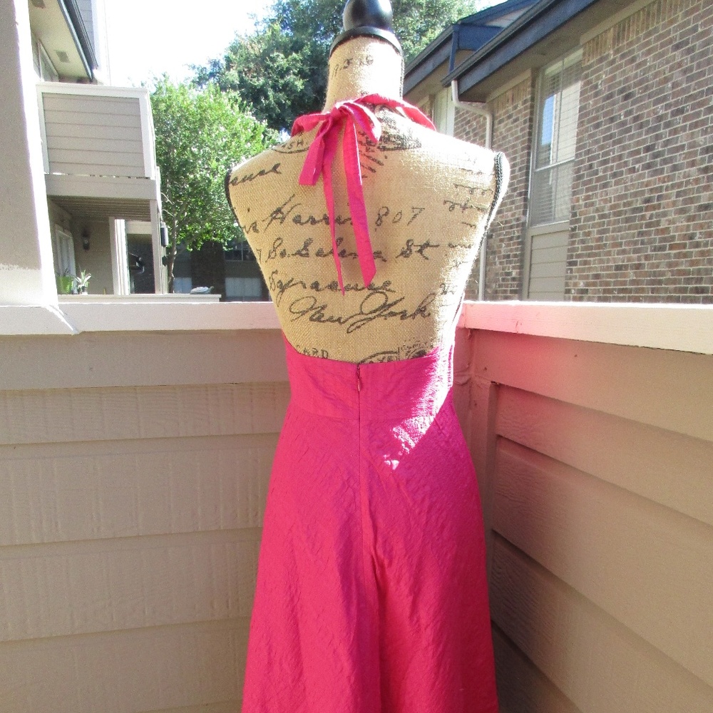 J. Crew hot pink seersucker halter dress Sz 4 1350 - Picture 6 of 7